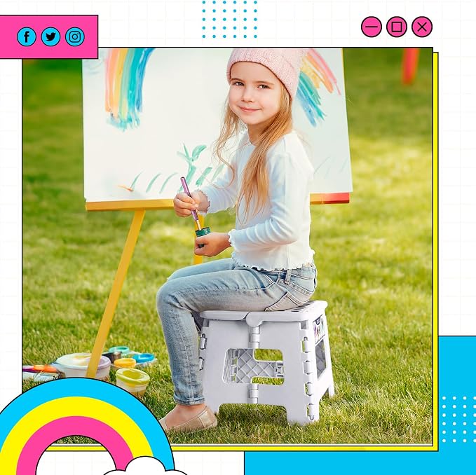 Delxo 9 Inch Kids Step Stool,300 Lbs Folding Step Stool for Toddler White | Foldable Step Stool,Non-Slip Foot Stools with Handle, Lightweight Collapsible Stool for Kitchen,Bathroom,Bedroom,Garden - Image 7