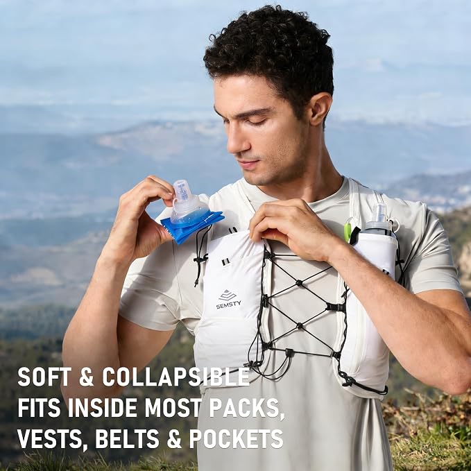 500ml Soft Flask, 2 Pack TPU Collapsible Water Bottle for Running | 17oz Compressible Soft Flask for Hydration Pack & Running Vest, Foldable Water Bottle for Running Hiking Cycling - Image 4