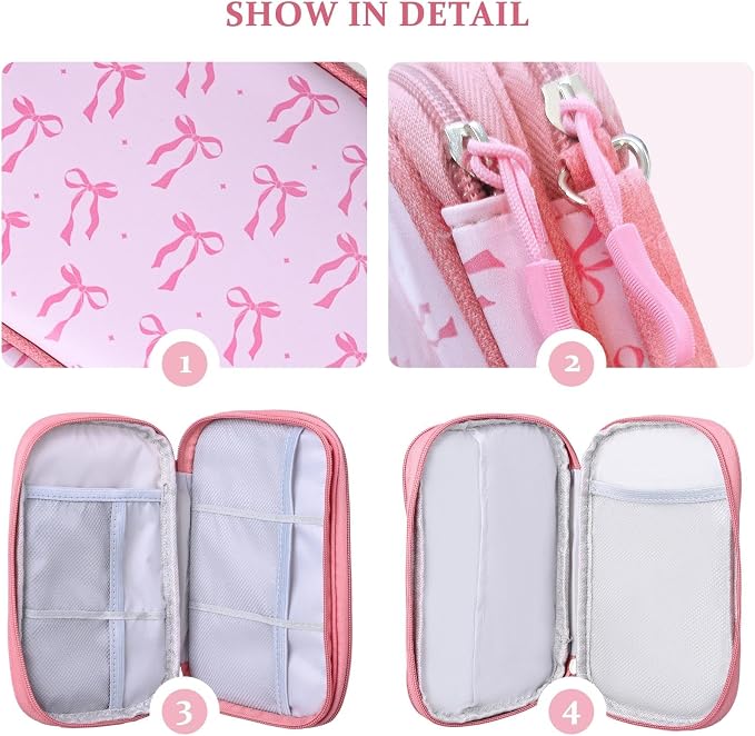 COSHAYSOO Travel Gifts for Women College Teen Girls Trip Favors Pink Birthday Gift Ideas, Electronics Cord Cable Organizer Bag Tech Pouch Case Gadgets Accessories Cruise Airplane Essentials, Bowknot - Image 4
