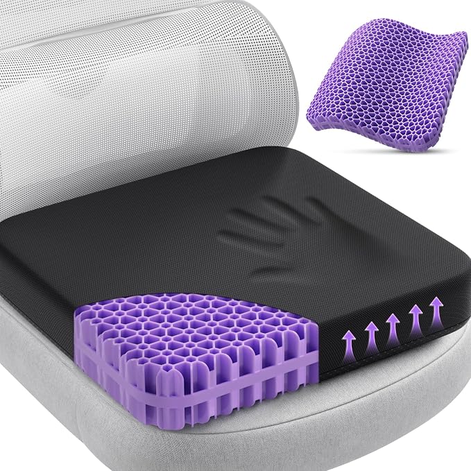 TushGuard Gel Seat Cushion for Long Sitting, Breathable Thick Patent Design | Enlarged Cooling Chair Pad for Office Chair, Wheelchair, Desk Chair, Supportive Car Cushion (2.2"Thinck, Black+Violet) by TushGuardSeatCushonsPillows