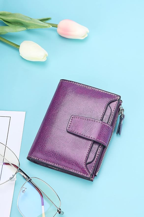 Small Compact Women Wallet RFID Blocking Genuine Leather Bifold Purse with ID Windows - Image 6