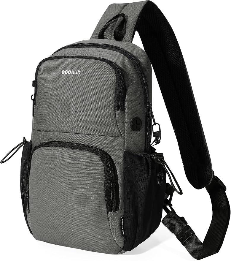 ECOHUB Crossbody Bags for Women Men, Anti-Theft RFID Blocking Sling Backpack Water Resistant Chest Shoulder Daypack, Grey by ECOHUB