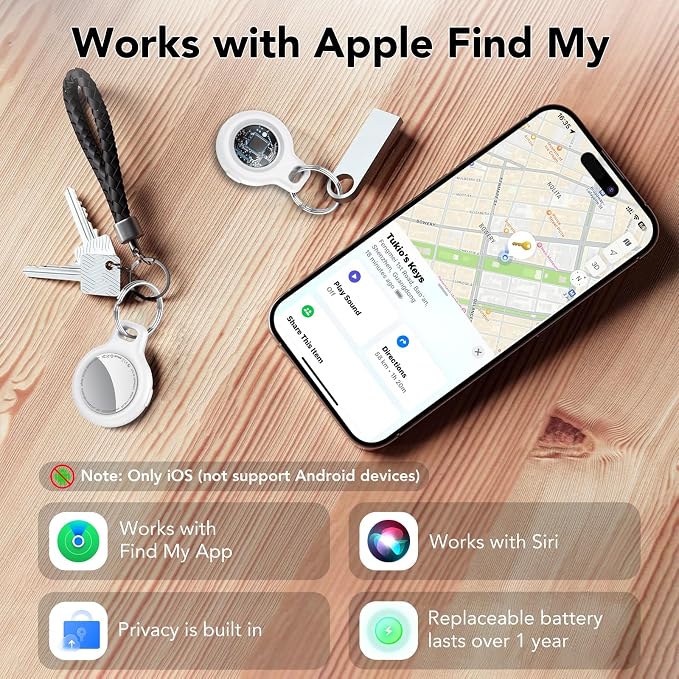 Air Tracker Tags-4 Pack (iOS Only), [Apple MFi Certified] Key Finder | Replaceable Battery Bluetooth Tracker Compatible with Apple Find My, Item Locator Smart Tag for Keys, Bag, Luggage and More - Image 5