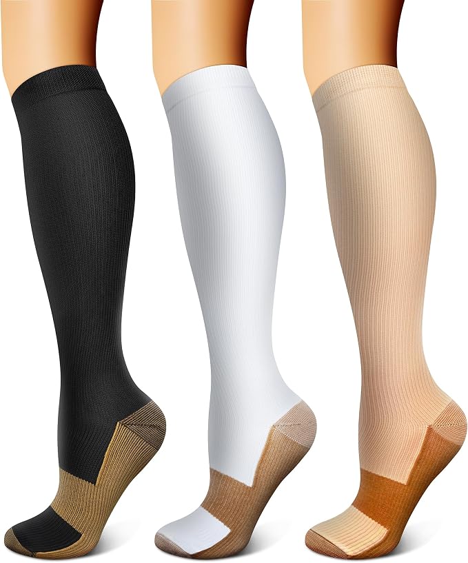 FEYHAY Copper Compression Socks (3 Pairs) 15-20 mmHg Circulation is Best Athletic & Daily for Men & Women, Running, Climbing by FEYHAY