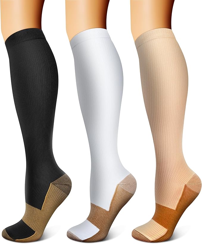 FEYHAY Copper Compression Socks (3 Pairs) 15-20 mmHg Circulation is Best Athletic & Daily for Men & Women, Running, Climbing by FEYHAY