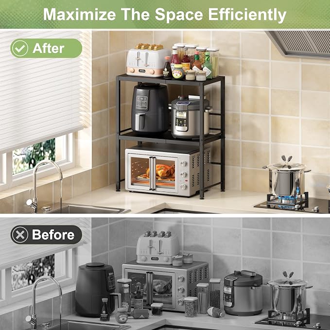 Expandable-Metal-Storage-Shelves-Organizer For Pantry Kitchen Garage, 2-Tier Heavy Duty Shelving Units and Storage For Small Appliance, Adjustable Standing Shelf Riser Rack For Closet Warehouse - Image 5