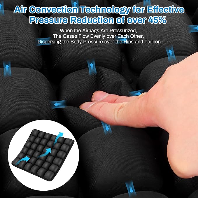 Airplane Seat Cushion for Long Flights Inflatable Seat Cushion | Travel Seat Cushion | Office Chair | Wheelchair | Sciatica Pain Relief | Press-to-Inflate | Storage Bag | Portable - Image 6
