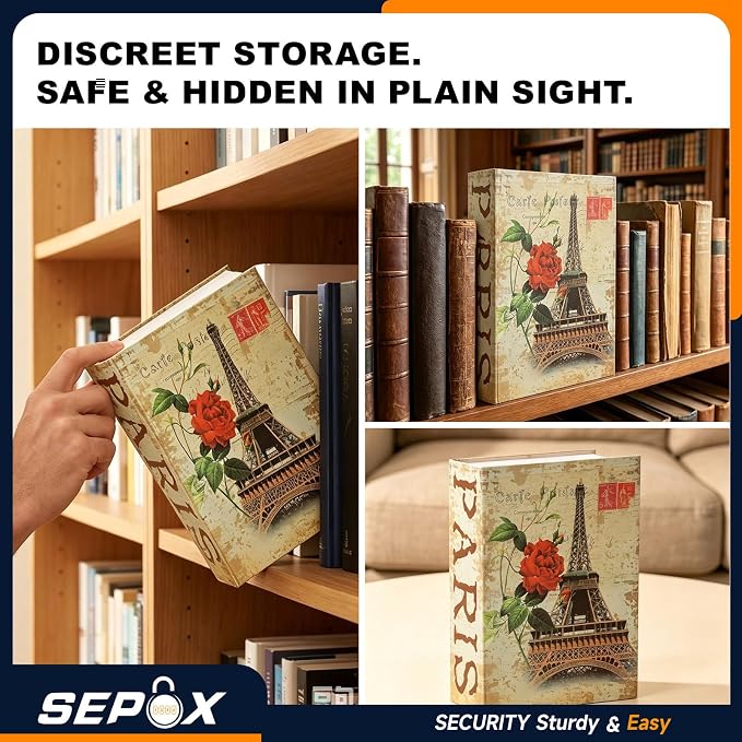 SEPOX® 6-Book Safe Set Real Paper Cover Combo Lock 9.6in Hidden Steel Safe | For Dorm Home Travel. 6 Book Safe Set Large. Hides Cash Meds in Plain Sight. Resettable Keyless Steel Interior Safe Storage - Image 7