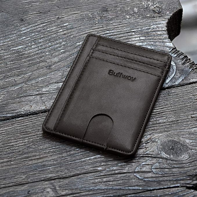 Buffway Slim Minimalist Front Pocket RFID Blocking Leather Wallets for Men and Women - Sand Chocolate - Image 3