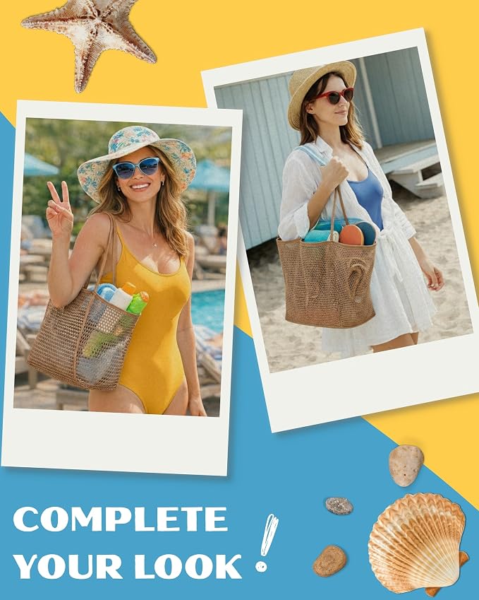 Rave Envy Large Mesh Beach Tote Bag - Waterproof Pool & Travel Beach Bag | Large Capacity | Sturdy Base | Lightweight Foldable Design | Quick-Drying Breathable Fabric | Spacious Multi-Pocket Storage - Image 5