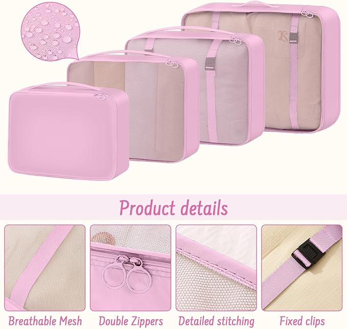 9 Set Packing Cubes for Travel Essentials - Lightweight Carry-On Luggage Organizer Bags with Shoe, Clothes & Laundry Bags for Airplane, Family & Business Travel, Pink - Image 3