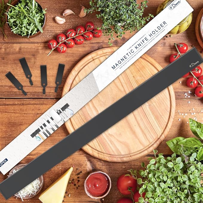 Dmore magnetic knife holder for wall—with 4 hooks, No Drilling 23 Inch black knife magnetic strip, Powerful knife magnet rack, include Adhesive Tape and screws for Knives, Utensils, and Tools - Image 2