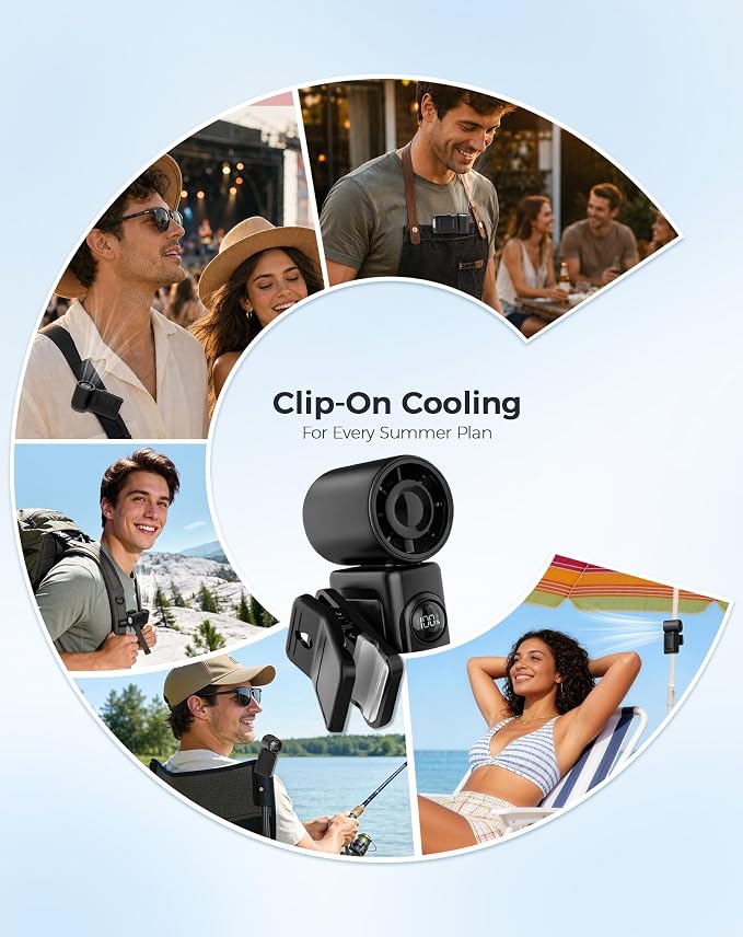 Hotsales Clip-On Portable Fan for Strollers, Handheld Turbo Fan for Travel | Small But Mighty Mini Fan, Detachable 360° Rotating Clip, LED Display, Rechargeable, Summer Outings, Gifts For Women And Men - Image 5