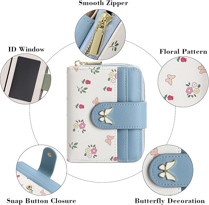 Small Wallet for Women Rfid Bifold Leather Card Holder Wallet With Zipper Pocket - Image 5