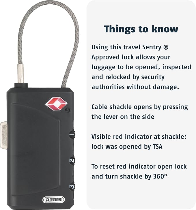 ABUS 148TSA/30 TSA Cable Combination Lock for Hard Cases, Luggage | Resettable, 1.3inch (30mm), Black - Image 4