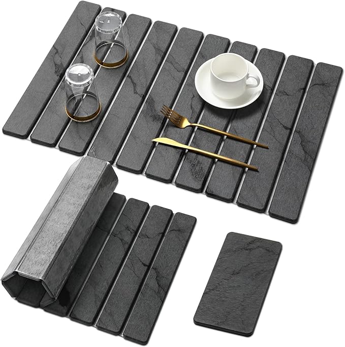 Large Stone Dish Drying Mat for Kitchen Counter, Quick Dry Stone Dishes/Bath Mats,Foldable Water Absorbing Diatomaceous Earth Drying Organizer Pad for Plate Rack Bottles Utensils(Dark Gray 24"×16") by linidcoudhome