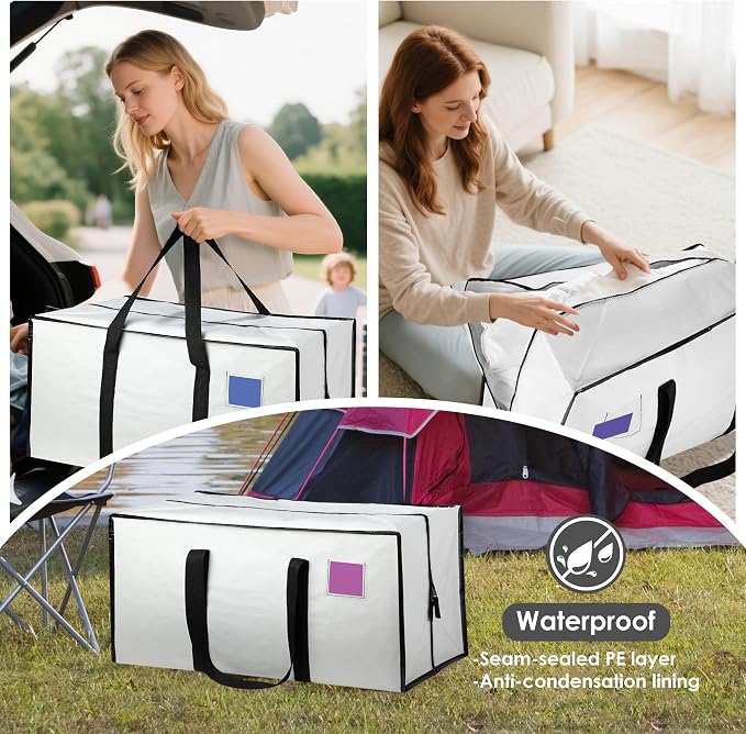 6 Pack Moving Bags Heavy Duty 210GSM with Full-Open Side Zipper, 93L 65lbs Waterproof Foldable Storage Totes for College Dorm Move-In, Moving Boxes Alternative & Home Organization,White - Image 7