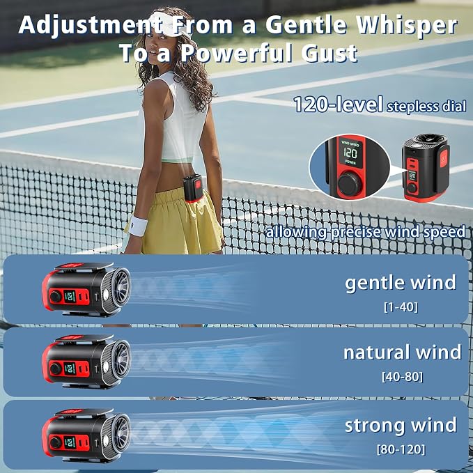Portable Fan,Waist Clip Fan, Clip-On Personal Turbo Cooling Fan | 120-Speed Adjustable Rechargeable Clip On Waist Bladeless Fan with LED flashlight for Outdoor,Travel,Camping - Image 4