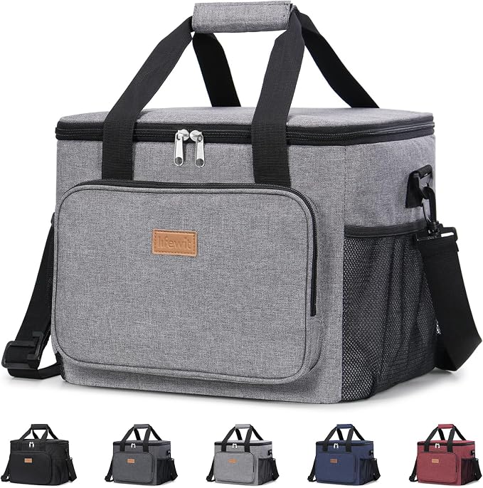 Lifewit Large Lunch Bag, Insulated Lunch Box, Soft Cooler Cooling Tote for Adult Men Women, Gray 40-Can (24L) by Lifewit