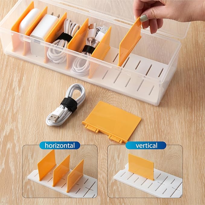 2 Pack Cable Organizer Storage Box with 16 Cable Ties, Clear Phone Charger Organizer Case Wire Organizers for Cords Electronic Storage Box for Drawer Desk Office Home - Image 3