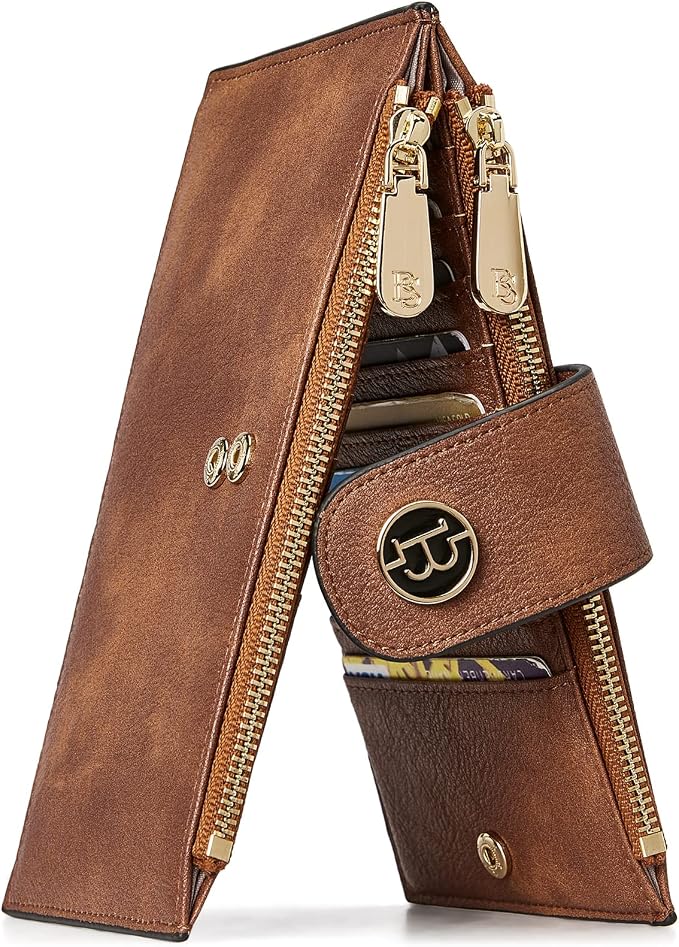BOSTANTEN Leather Womens Wallet Large RFID Blocking Slim Card Holder | 16 Card Slots, 2 Zipper Pockets, Bifold, Long, Fits Most Purses, Organized Everyday Carry, Ladies Gifts, Retro Brown by BOSTANTEN