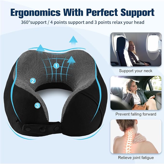 Cirorld Neck Pillow for Traveling, Travel Pillows for Airplanes,100% Pure Memory Foam Travel Neck Pillow, Adjustable Flight Pillow, Portable Plane Accessories with Eye Mask, Earplugs, Carry Bag - Image 8