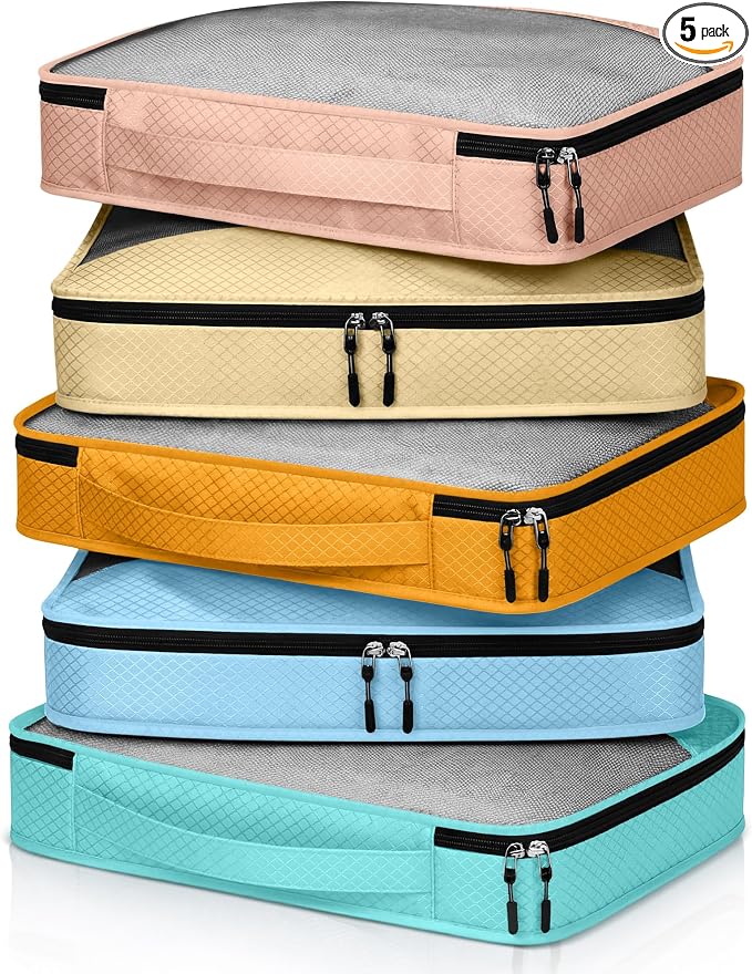 5 Pcs Packing Cubes for Suitcase Large Travel Cubes Carry on Luggage Organizer Bags for Clothes Accessories(S,Pastel) by Bulyoou