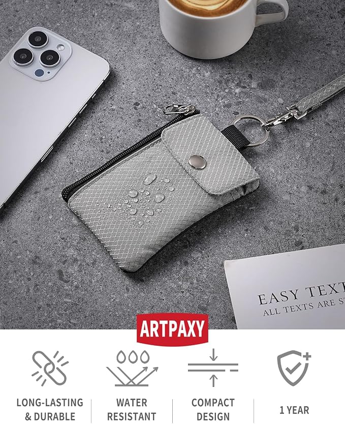 Artpaxy Minimalist Wallet For Mens Womens, Keychain RFID Blocking Zipper Small Wallet with ID Window 2 Lanyards,Water Resistant Travel Cash Card Coin Case Boys Girls - Image 3