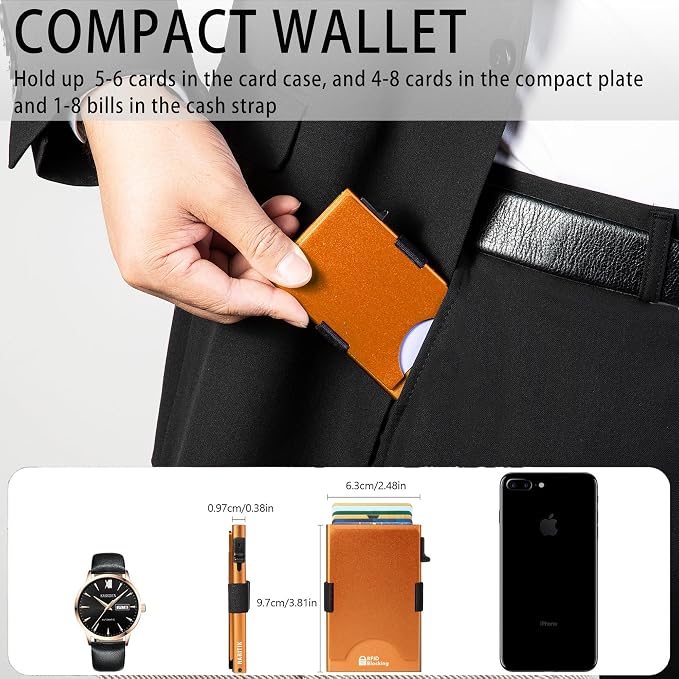 Slim Card Holder Wallet for Men, Minimalist RFID Blocking Pop Up Wallet, Smart Metal Business Card Case Holds 12 Cards, Money Clip, Front Pocket Wallet, Gifts for Men - Image 4