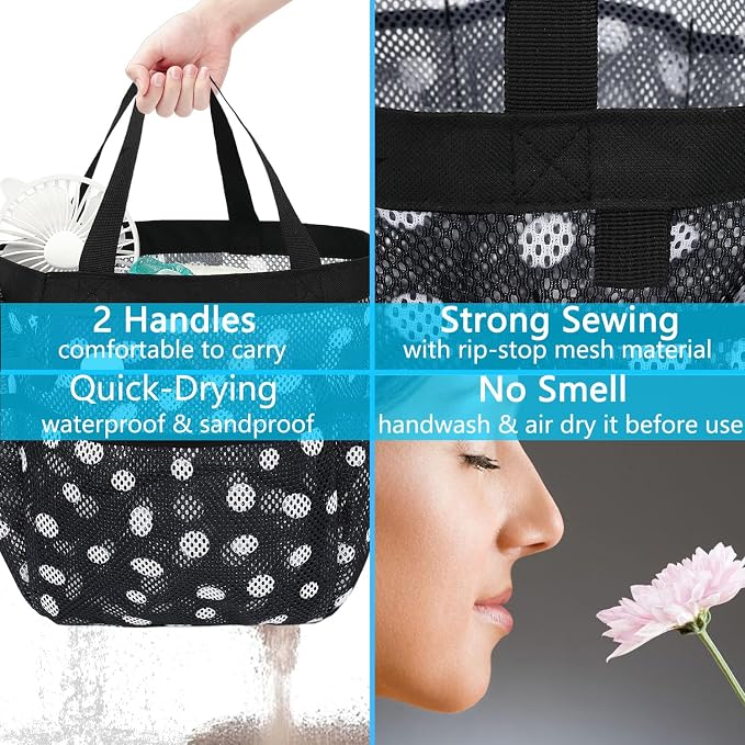 Fammart Mesh Shower Caddy Portable for College Dorm Room Essentials, Odorless Polyester Large Shower Tote Bag with Dual Handles, 8-Pocket Quick-Dry Toiletry Organizer for Travel, Beach, Camping, Gym - Image 7