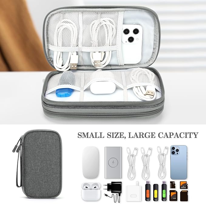 FYY Electronic Organizer, Travel Tech Pouch Bag, Medium, Dark Grey | Wrist Strap, Waterproof, Double Layers Portable Electronics Travel Carrying Case for Cord, Charger, Daily Business Trips Use - Image 6