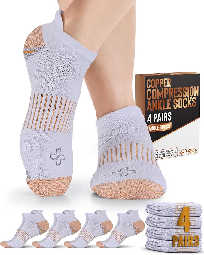 Doctor's Select Copper Ankle Compression Socks for Women and Men - 4 Pairs | Athletic Running Plantar Fasciitis Socks by DoctorsSelect