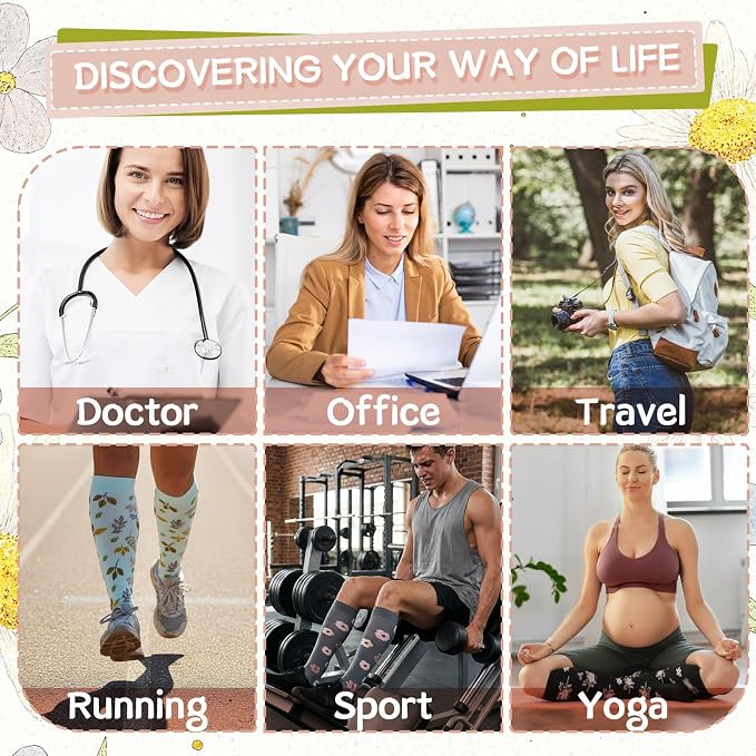 Compression Socks for Women Men | Knee High Comfort Circulation Support Socks for Athletic Running Cycling Travel - Image 2
