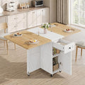 Jocoevol Folding Dining Table for Small Spaces, Foldable Kitchen Table with Drawer, 2-Tier Storage Shelf & Wheels, Space Saving Dining Table for 2 4, Farmhouse, Natural by JOCOEVOL