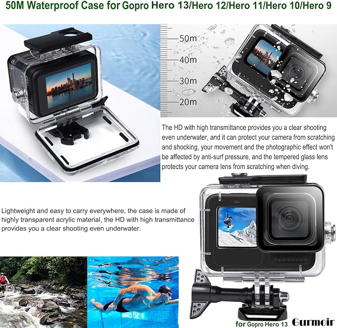 Accessory Pack for Go Pro 13 12 11 10 9 Hero, Full Essential Accessories Kit with Waterproof Protective Housing Case for GoPro Hero 13 12 11 10 9 Black(DT06) - Image 2