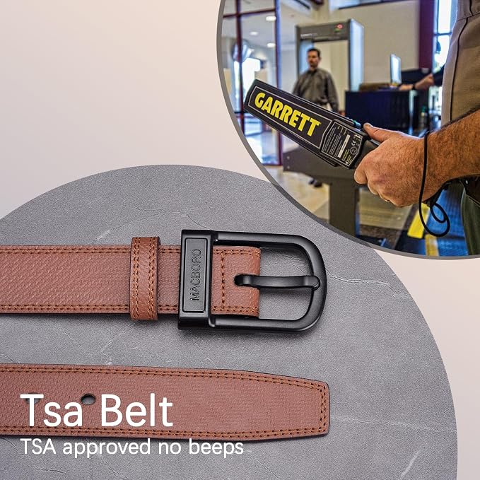 Non Metal Tsa Approved Belt Nickel Free Hypoallergenic Plastic Buckle Travel Leather Belt 1.38" - Image 4