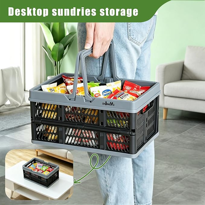Small Plastic Baskets Black,Pack-2 Plastic baskets for organizing,collapsible shopping basket,foldable crate with Handles,collapsible storage crate,car basket,for Kitchen,Bathroom,Medicine - Image 4