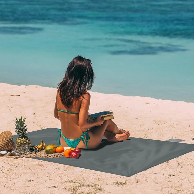 Odoland Sandproof Beach Blanket, Waterproof Portable Mat with Carry Pouch | 43.3“x27.5” Quick Drying & Foldable Lightweight Sand Free Beach Mat Tarp for Hiking, Camping, Travel, Grey - Image 5
