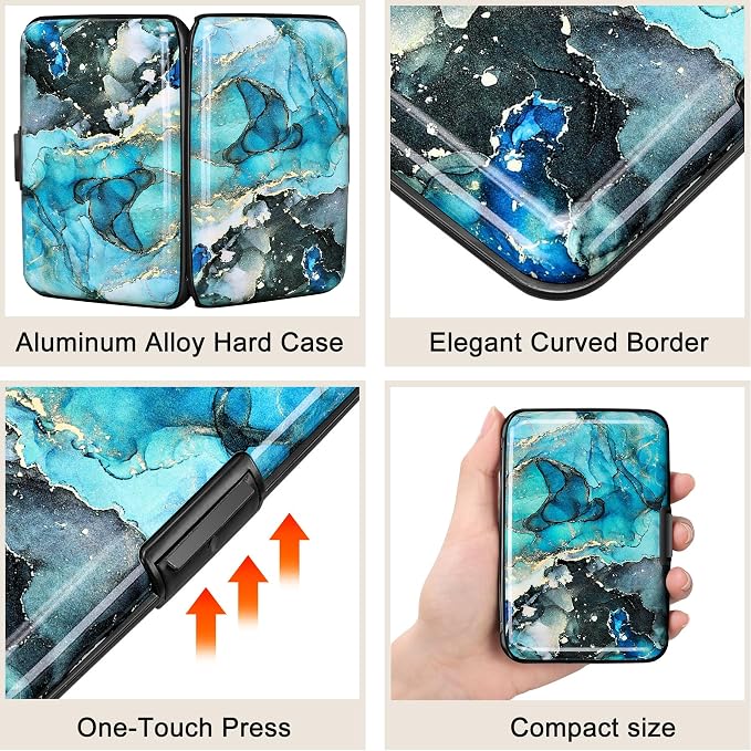 RFID Blocking Credit Card Protector Aluminum ID Case Hard Shell Business Card Holders Metal Wallet for Men or Women (Graygreen Marble) - Image 3
