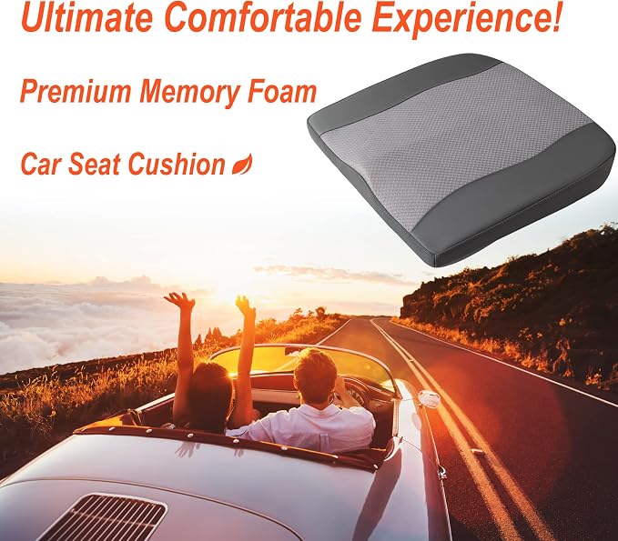 Lofty Aim Car Seat Cushion, Memory Foam Car Seat Cushions for Long Driving | Comfy Car Seat Pillow for Pain Relief, Driver Seat Cushion Adds Height, Butt Cushion for Car, Truck, Office Chair, Dark Gray - Image 2