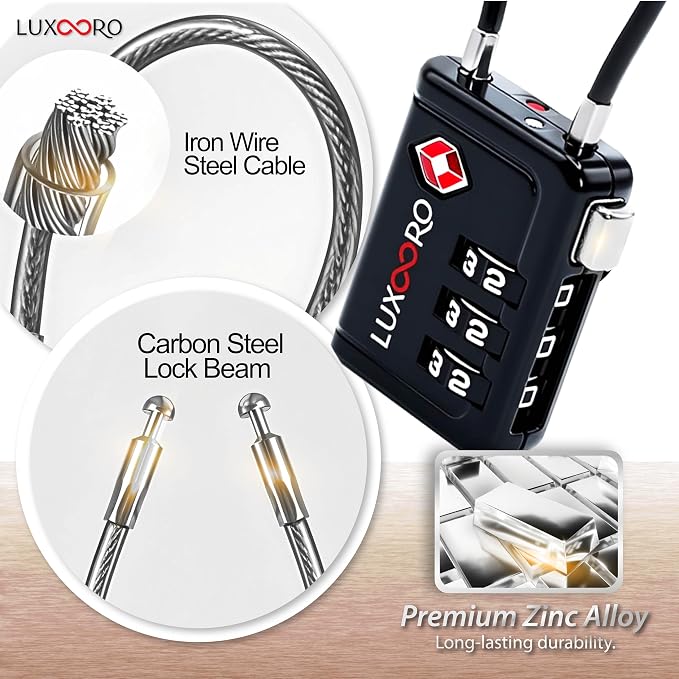 TSA Approved Luggage Lock with Alert Indicator, 3-Digit Resettable Combination, Durable Zinc Alloy Travel Lock for Suitcase, Backpack, Toolbox, Locker, All-Propose, keyless – Black (1 Pack) - Image 7