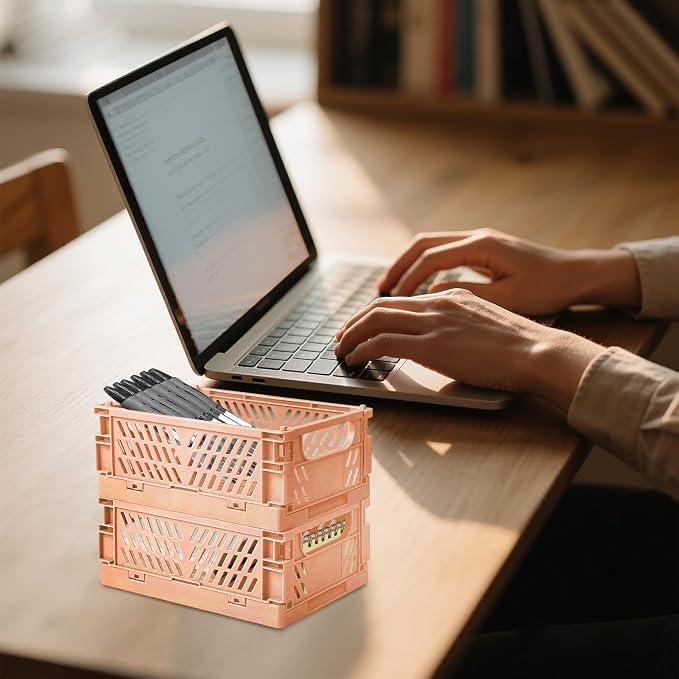 6 Pack Mini Foldable Small Plastic Baskets for Organizing and Storage，Collapsible Storage Crates,Mini Bins for Home Kitchen Bedroom Bathroom Office (Orange, Small 6x4x2.2) - Image 6