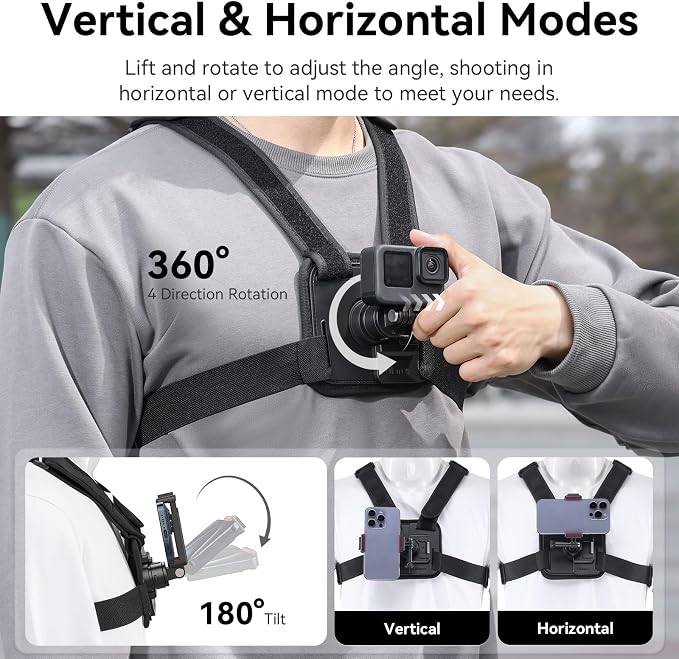 ULANZI CM028 Adjustable Chest Mount Harness for Action Camera Phone | Vertical/Horizontal Switch, for GoPro DJI Insta360 iPhone Samsung, Adjustable Straps, POV Shooting - Image 2