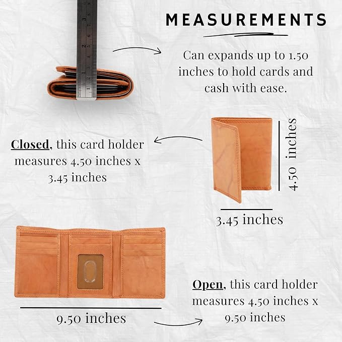 AG Wallets RFID Blocking Wallet for Men - Trifold Minimalist Slim Wallet with 10 Credit Card Slots & 3 Side Slots - 100% Genuine Leather Travel Wallet - Secure Compact Wallet - Tan - Image 3
