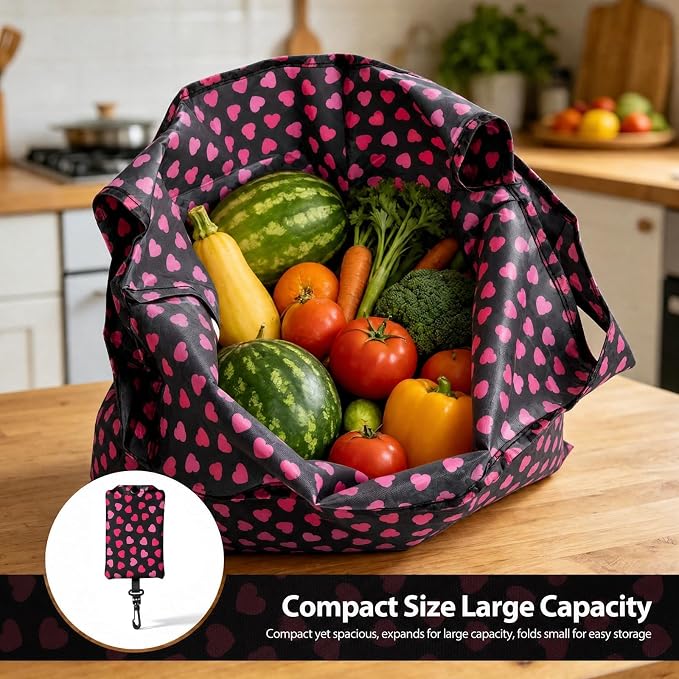 1 Pack Reusable Shopping Bag, Foldable Grocery Bag, Black | Large Capacity, Washable, Grocery Tote, Utility Travel Shoulder Bag - Image 4