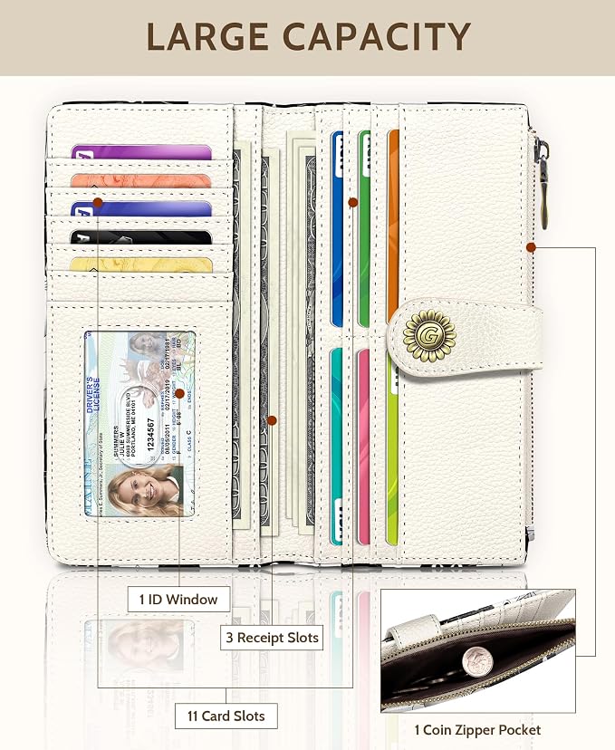 GIANCOMICS White Black Cat Womens Wallet RFID, Credit Card Holder Bifold | Billfold, Cute Cash Purse, Travel Zipper Coin Pocket, Compact Clutch, PU Leather, ID Window, 11 Card Slots, Ladies Gift Woman - Image 3