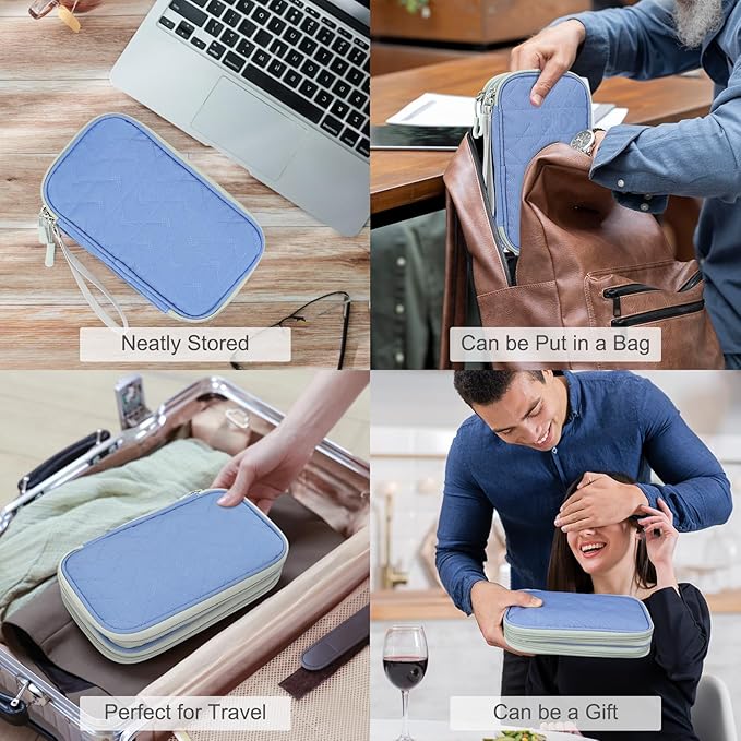 FYY Electronic Organizer, Travel Tech Pouch Bag, Medium, Blue Quilted | Wrist Strap, Waterproof, Double Layers Portable Electronics Travel Carrying Case for Cord, Charger, Daily Business Trips Use - Image 7