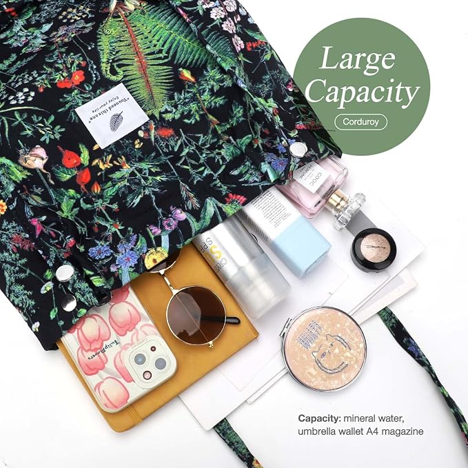 LHMTQVK Corduroy Tote Bags for Women, Large Capacity Tote Purse Reusable Grocery Shoulder Bag with Inner Pockets - Image 4