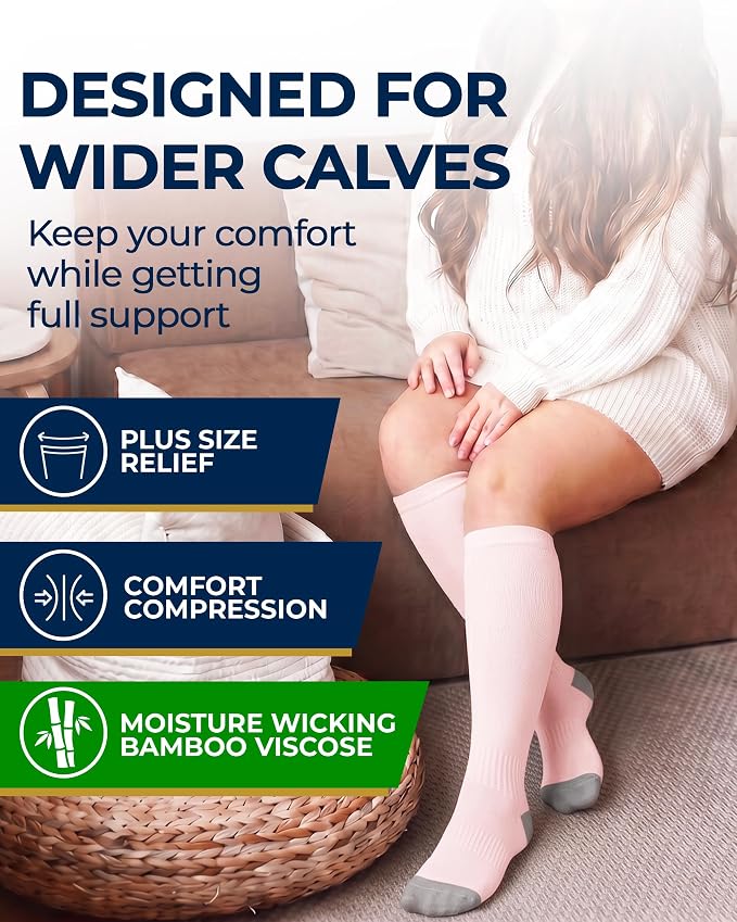 Pembrook 3 Pairs Plus Size Compression Socks Wide Calf - Bamboo Viscose Compression Socks for Women Wide Calf - Image 2