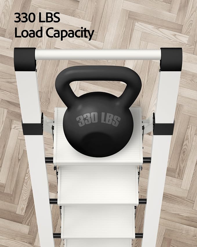 Taranta 4 Step Ladder,Lightweight Aluminum Step Stool Foldable -White | Lightweight Folding Ladder with Handgrip,Wide Top Pedal,330lbs Capacity Stepladder for Home,Office,Kitchen - Image 4